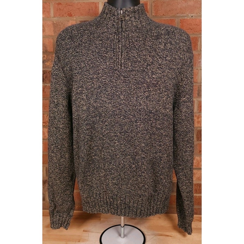 Polo Ralph Lauren Mens Beige Black 1/2 Zip Pullover Sweater 2XL Cotton